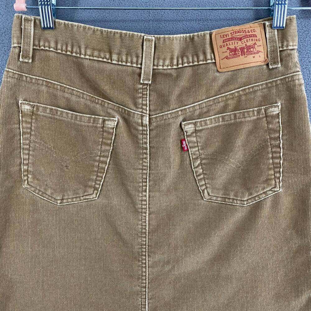 Vintage Y2K 00s Levis Corduroy Skirt Juniors 7 Tan Brown Button Fly Knee Length - Picture 6 of 11